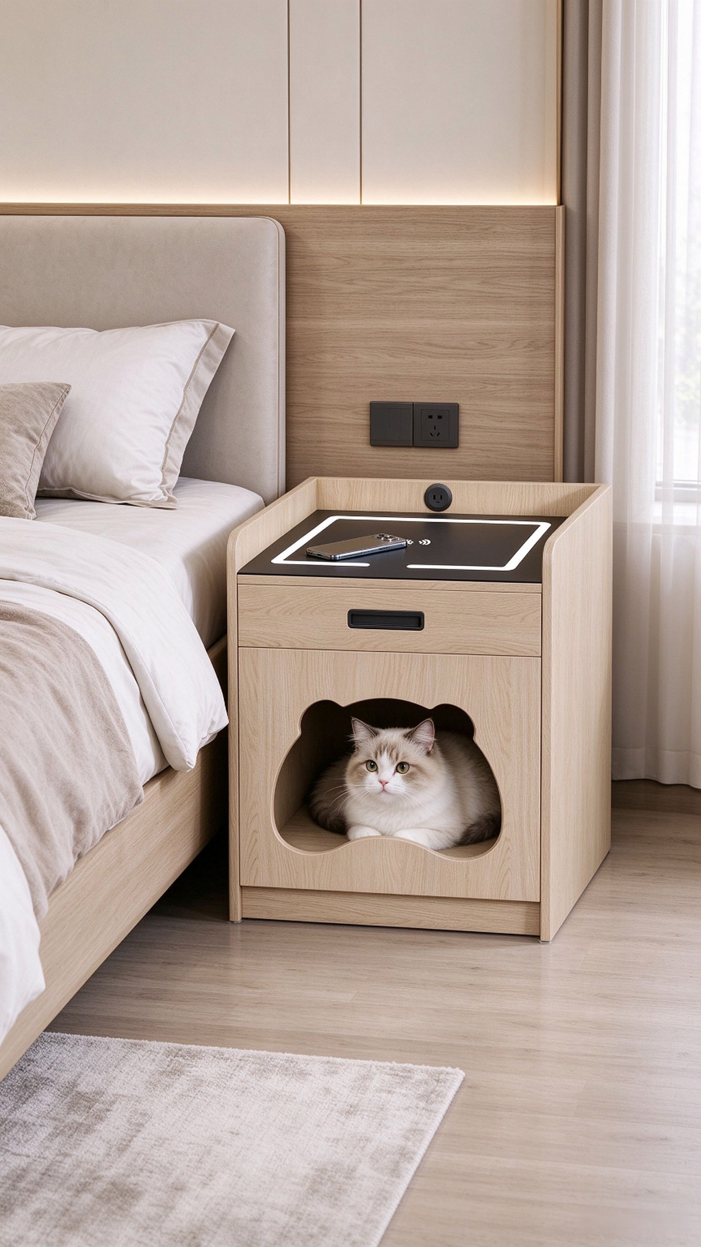 Bedside Table with Wireless Charger